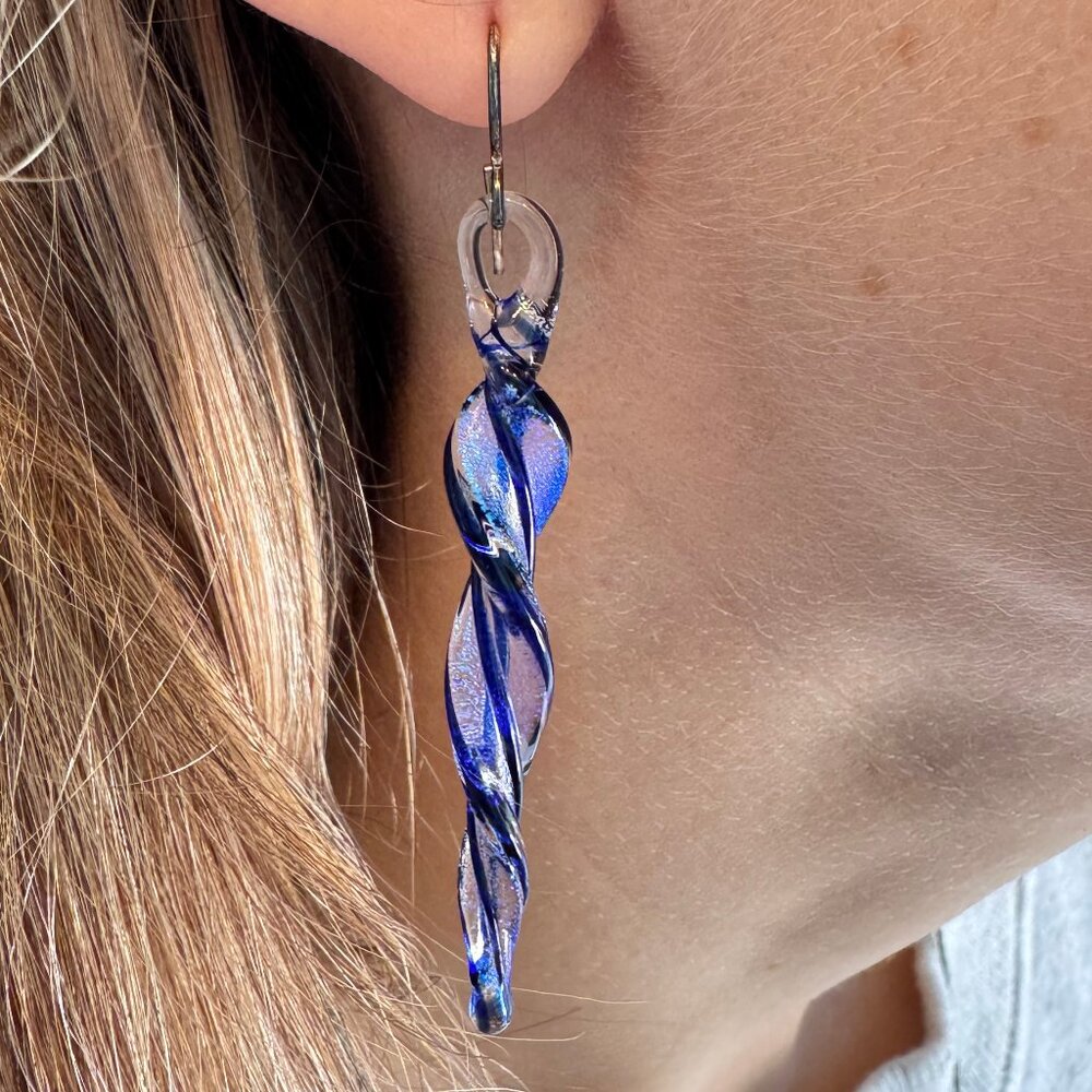 Handblown Glass Earrings, Blue